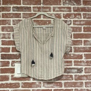 Heroes & Dreamers Stripe Tassel Front Crop Top